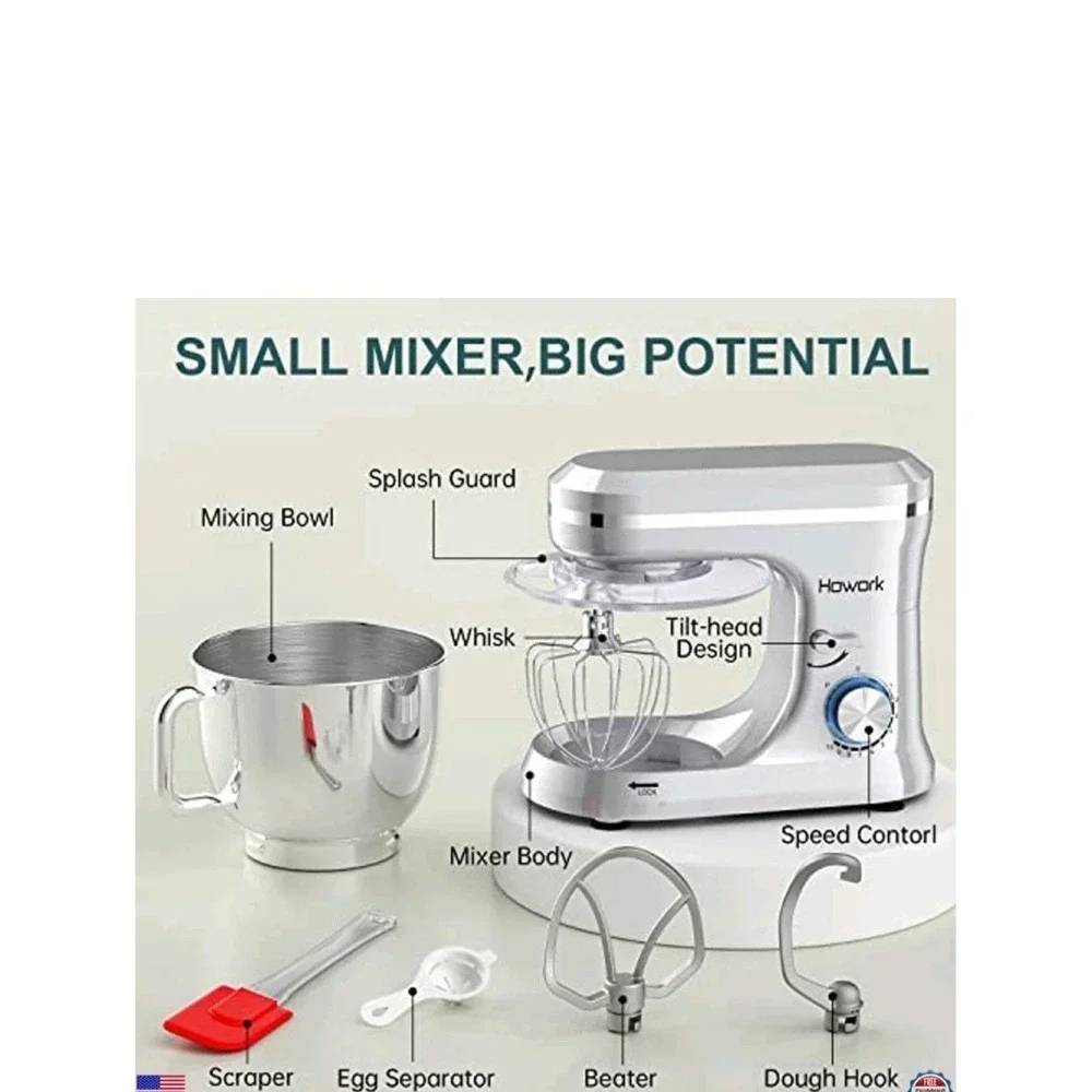 Howork 7Qt Stand Mixer SM-1510 10-Speed Tilt-Head Electric Food Mixer Silver